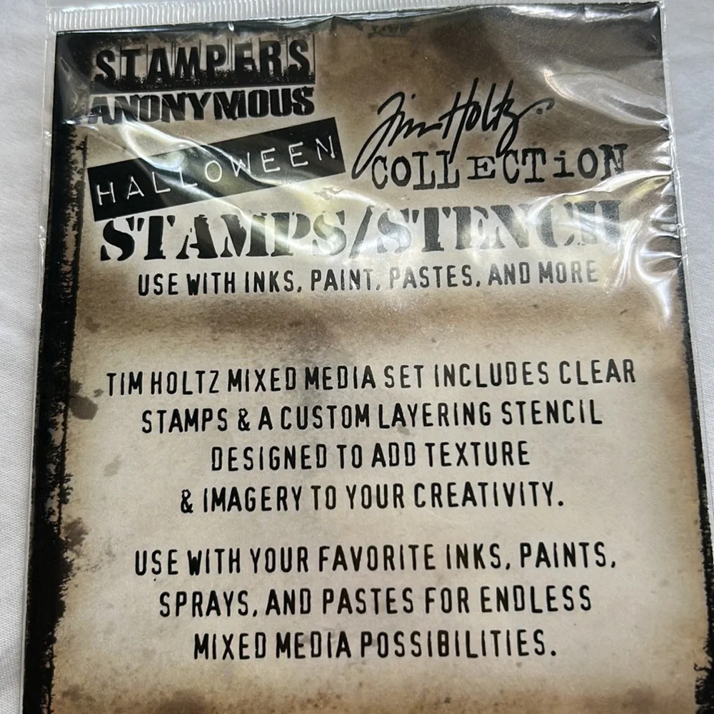 Tim Holtz Stampers Anonymous Halloween Stamps and Stencil Mixed Media NEW NIP